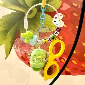 Cute Bag Charm with Croc & Wooden glass